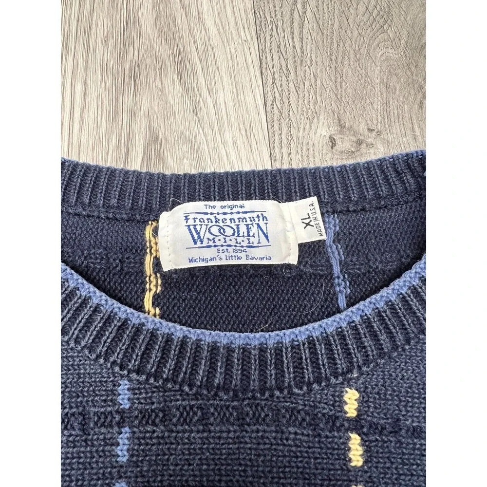 Vintage Frankenmuth Woolen Mill‎ Sweater Grandpa Geometric Navy XL Made USA